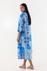 Stitched Blue Printed Dress